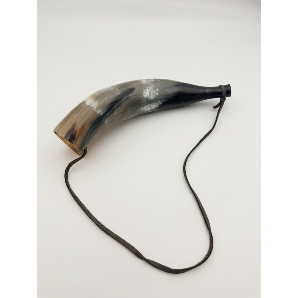 Vintage Bull Cow Horn Decorative Piece with Leather Strap Western Decor